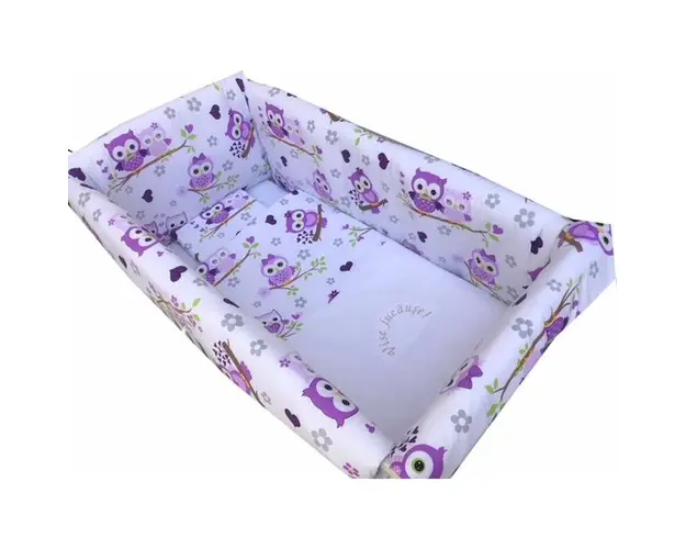 Lenjerie de patut bebelusi 140x70 cm cu aparatori Maxi Vise jucause mov
