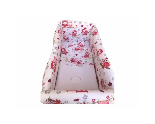 Lenjerie de patut bebelusi 140x70 cm cu aparatori Maxi Vise jucause rosii