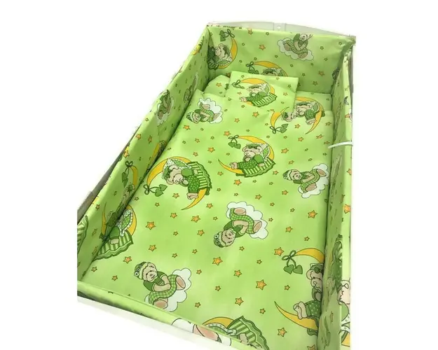 Lenjerie de patut bebelusi 5 piese cu aparatori laterale pe burete Bunicul Ursulet CN - 140*70 cm