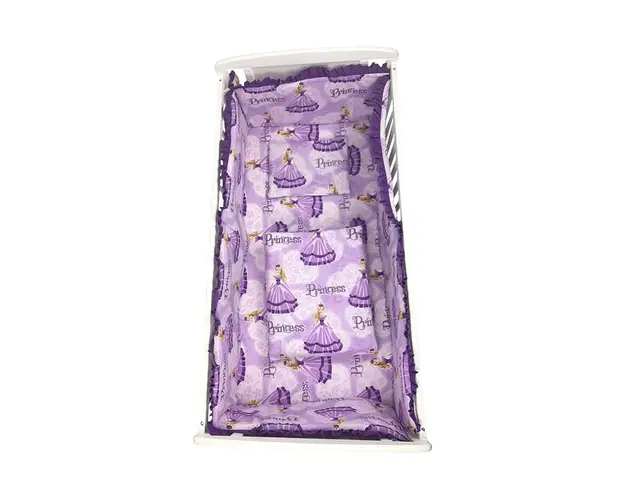 Lenjerie de patut bebelusi 120x60 cm 5 piese cu aparatori laterale pe burete CN Printese la bal mov