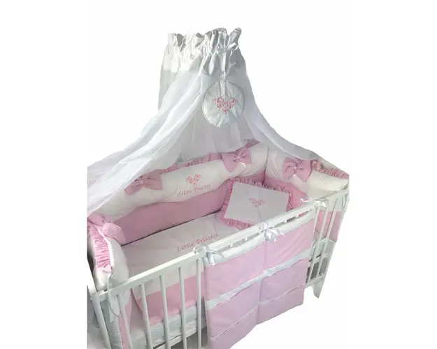Lenjerie Little Princess cu aparatori in 2 culori pat 120x60 cm fundite si buzunar accesorii Deseda Roz pal