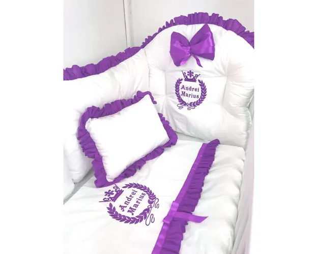 Lenjerie pat 120x60 cm cu broderie regala Violet LUX by Deseda