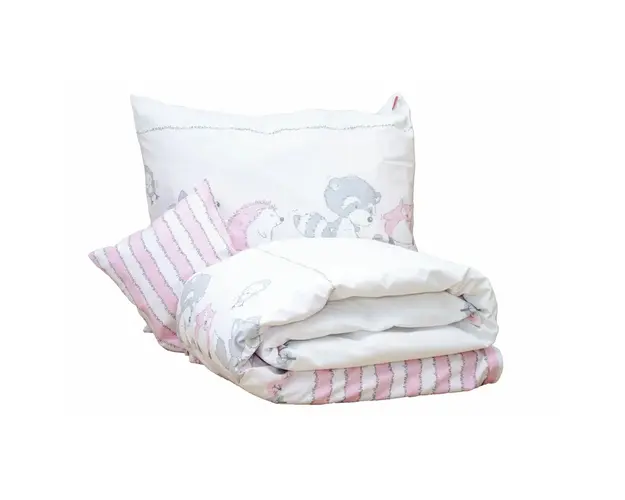 KidsDecor - Lenjerie 3 piese Odette 60x40 cm din Bumbac, 135x100 cm, Roz