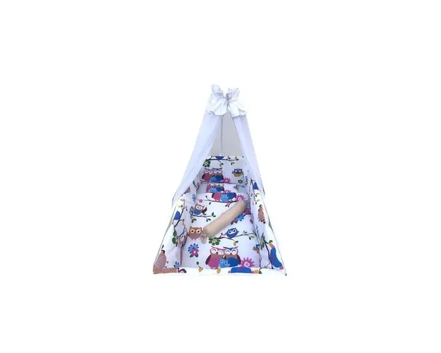 Lenjerie patut bebelusi 120x60 cm 10 piese Deseda Bufnite pe alb