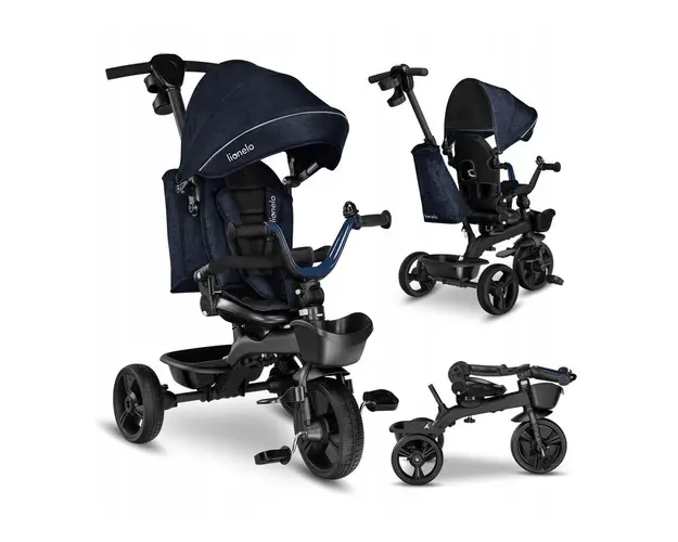 Tricicleta copii, Lionelo, Kori, Ultrapliabila, Multifunctionala, Cu suport de picioare, Control al directiei, Scaun reversibil, Rotire 360 grade, Conform cu standardul european de securitate EN71, Blue Navy