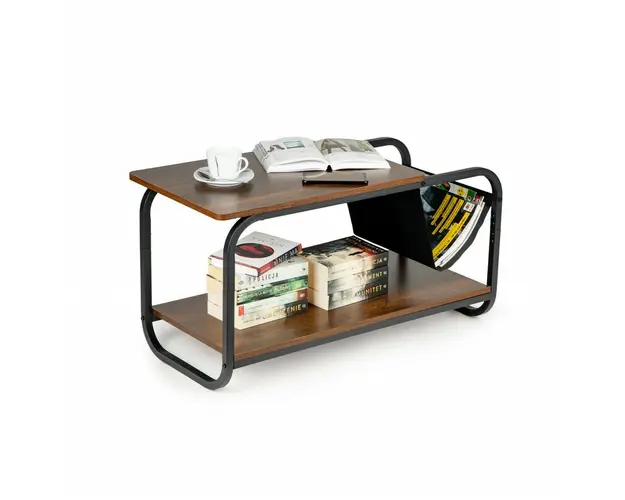 Masa de cafea cu suport, 86.5 x 40 x 46 cm, metal/MDF, Modern Home, Maro