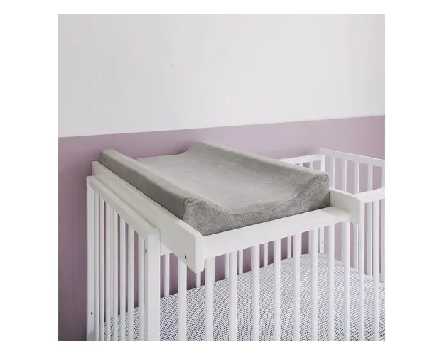 Masa de infasat din lemn, atasabila la patut bebe 120x60 si 140x70 cm, Alb, 86 x 51 x 7 cm, inclus Saltea din spuma, husa detasabila bumbac, Woodies, 40 x 70 cm