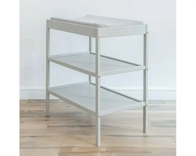 Masa infasat pentru bebelusi, lemn masiv, Gri 76 x 44 x 86 cm, Cu 2 Rafturi De Depozitare Inalte