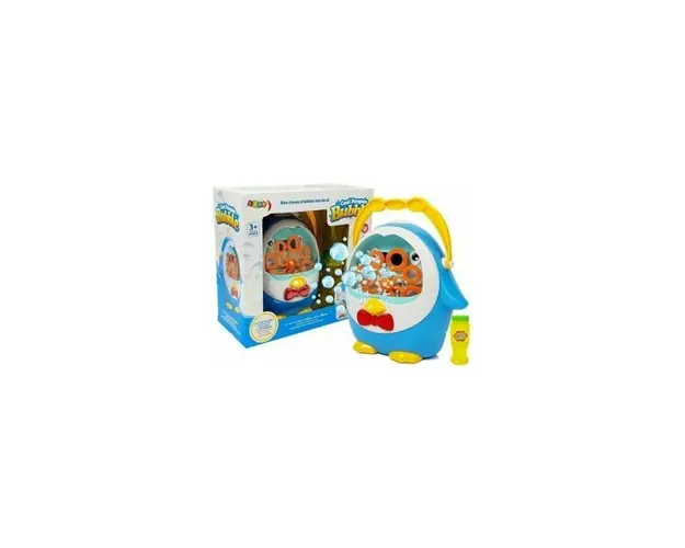 Masina mare de facut baloane de sapun, bule pentru copii, in forma de pinguin albastru, LeanToys, 8259