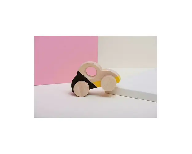 Masinuta Beetle jucarie Montessori din lemn, negru-galben, Mobbli
