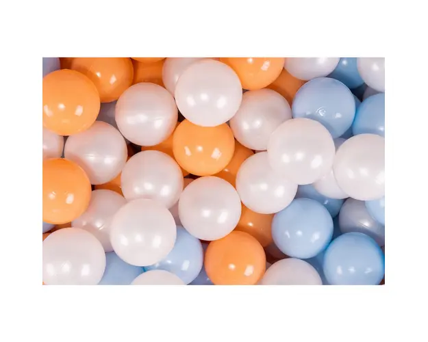 MeowBaby Set bile din plastic pentru centru de joaca 7cm, 200 buc: Baby Blue Alb Perlat Portocaliu