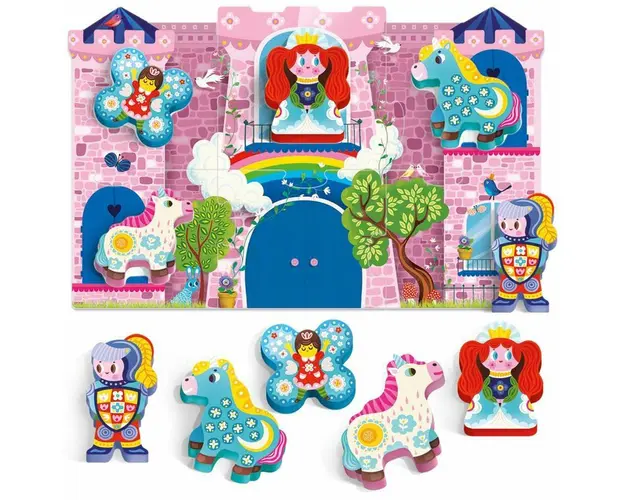 Puzzle din lemn, Headu, Unicorni, Montessori, 10 piese, 24 luni+, Multicolor