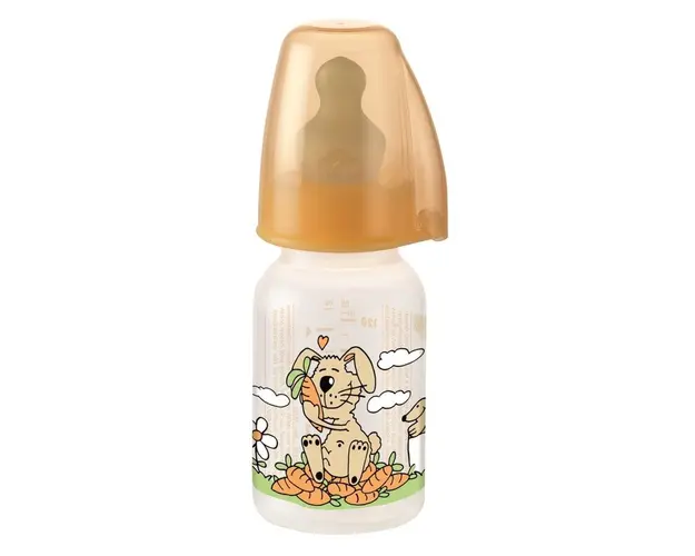 Biberon, Nip, Family, Cu tetina anti-colici din latex natural, Debit redus (S), 125 ml, 0-6 luni