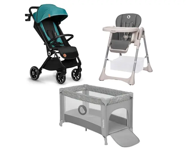Pachet complet pentru calatorii, Carucior sport Cloe, Din aluminiu, Pana la 22 kg + Scaun masa, Zanna, Reglabil, 4 pozitii + Patut pliant, Stefi, Cu un nivel, Saltea pliabila, Gri