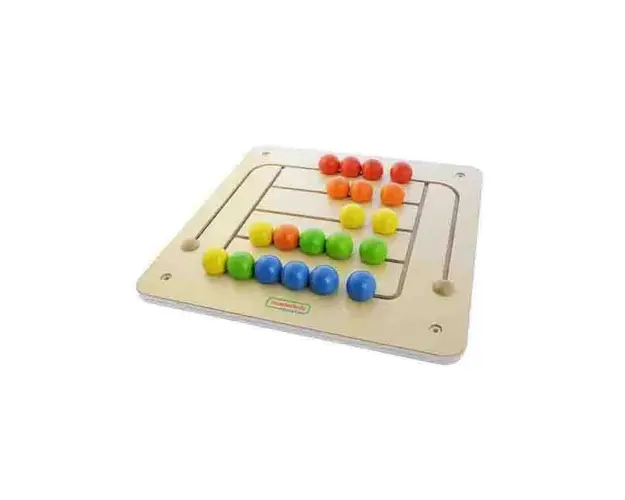 Panou motricitate fina labirint margele colorate, din lemn, +2 ani, Masterkidz