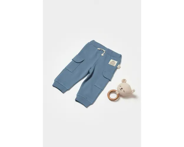 Pantaloni cu buzunare laterale, Two thread, 100%bumbac organic - Indigo, BabyCosy (Marime: 9-12 luni)