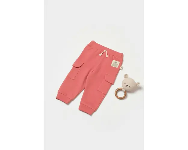 Pantaloni cu buzunare laterale, Two thread, 100%bumbac organic - Rose, BabyCosy (Marime: 9-12 luni)