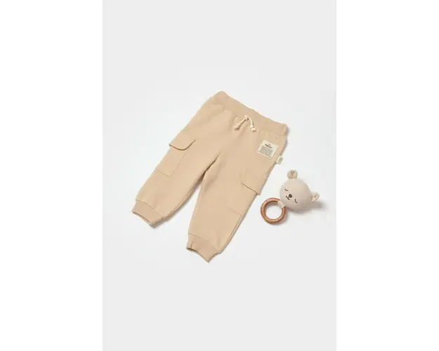 Pantaloni cu buzunare laterale, Two thread, 100%bumbac organic - Stone, BabyCosy (Marime: 12-18 Luni)