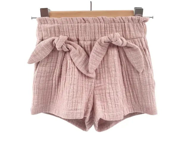 Pantaloni scurti pentru copii, din muselina, cu talie lata, Candy Pink, 5-6 ani