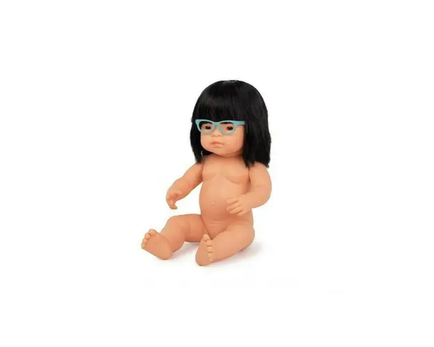 Miniland - Papusa Educationala , 38 cm, Fetita Asiatica, Purtatoare de ochelari