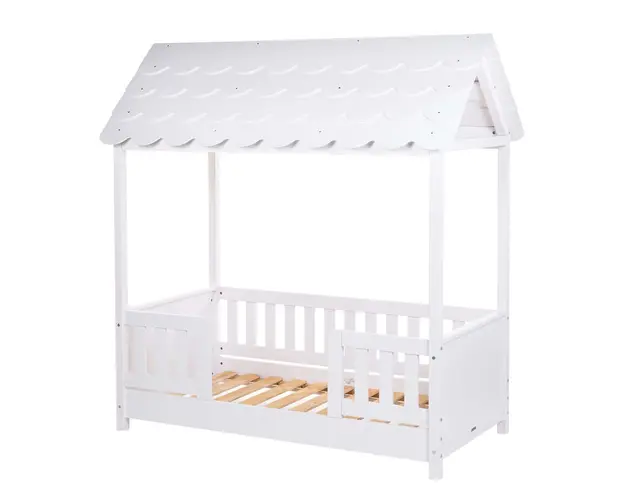 Pat Casuta Childhome cu protectii laterale 70x140 cm Lemn Alb