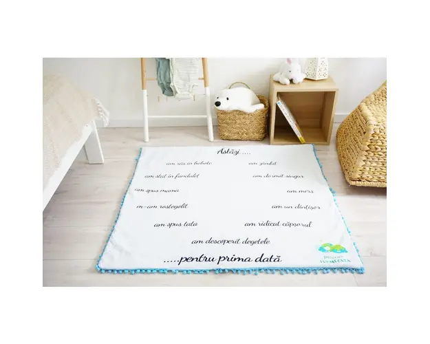 Paturica aniversara Momente speciale cu minky bleu