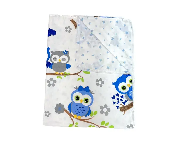 Paturica din panza de bumbac Junior Bufnite albastre