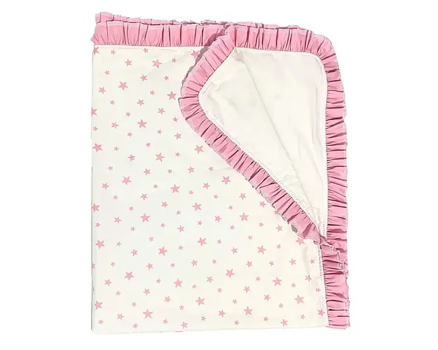 Paturica dubla cu volanase Stelute roz pe alb