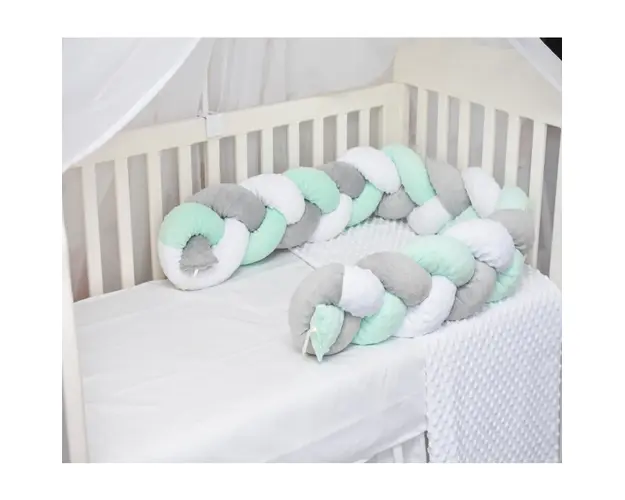 Aparatori impletite plus minky verde menta, gri, alb 360 cm