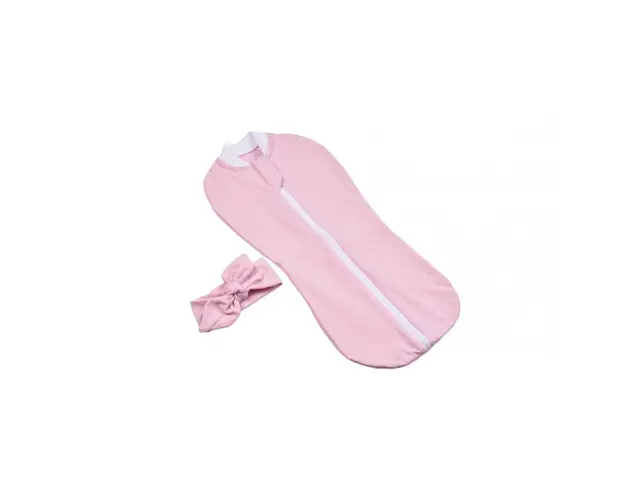 Set sistem de infasat si bentita bumbac organic roz si 0-3 luni