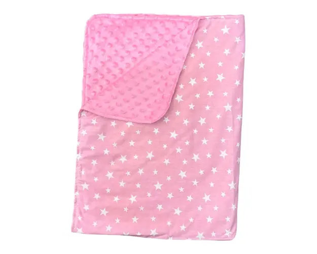 Paturica junior dubla bumbac - mincky pufos 145 x110 cm Stelute pe roz