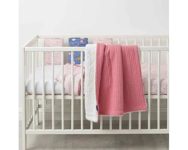 Paturica Lux Sherpa pentru bebelusi 75 x 100 cm Pink Clevamama 3482
