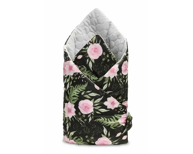 Paturica nou-nascut Sensillo Velvet Wrap Neagra Flori 75x75 cm