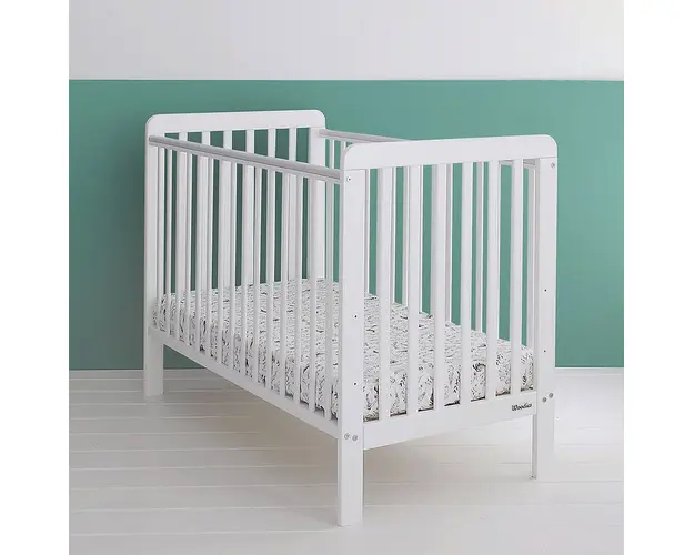Patut din lemn pentru bebe, inaltime saltea reglabila, Clasic Alb 120x60 cm
