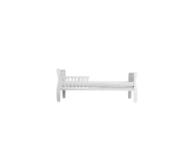 Patut pentru copii, din lemn masiv de Pin, 160 x 80 cm, protectii laterale incluse, Woodies Safe Dreams, Noble, Junior, Alb
