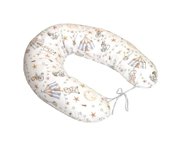 Perna pentru gravide si alaptare, husa detasabila din bumbac 100% si umplutura antialergica BabySoft , Circ Blue, Amy