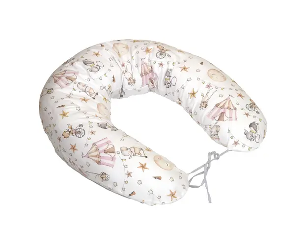 Perna pentru gravide si alaptare, husa detasabila din bumbac 100% si umplutura antialergica BabySoft , Circ Roz, Amy