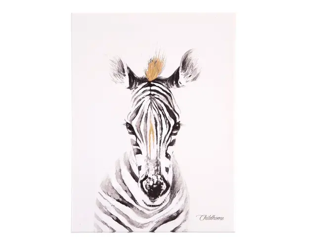 Pictura in ulei Childhome 30x40 cm, Zebra cu detalii aurii