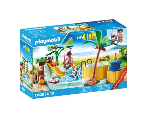 Piscina de copii, Playmobil, My life, Cu hidromasaj, Cu accesorii, 53 piese, 4 ani+, Multicolor