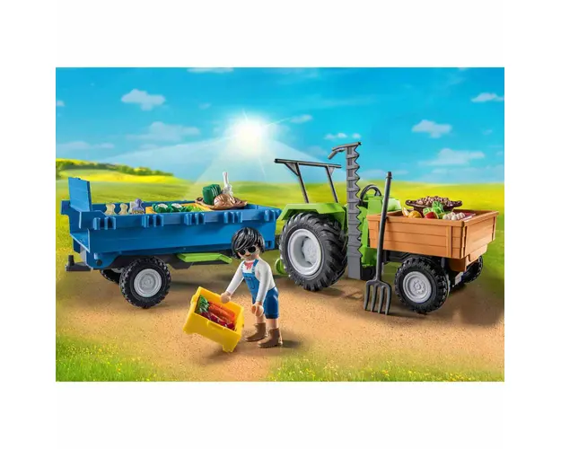 Playmobil - Tractor Cu Remorca Si Muncitor