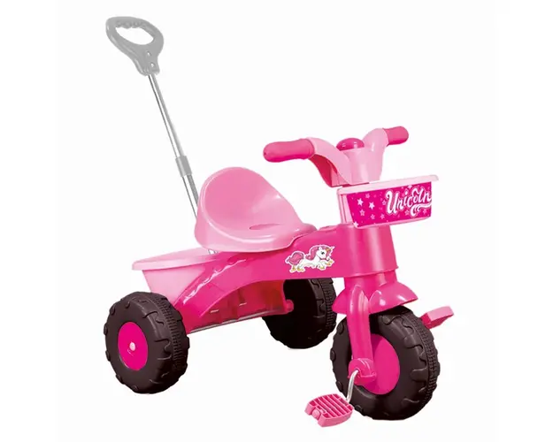 Prima mea tricicleta roz cu maner - Unicorn