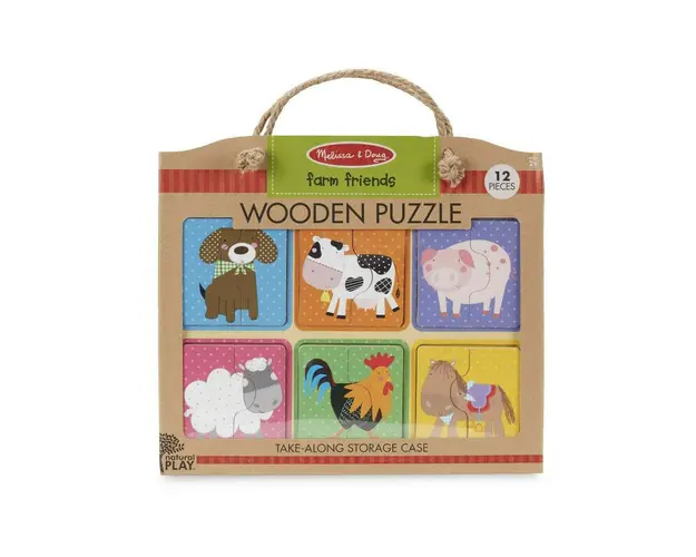 Melissa & Doug - Puzzle din lemn Prieteni de la Ferma Puzzle Copii, pcs 12