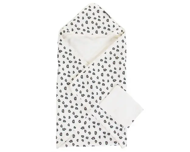 Prosop cu gluga si manusa de baie Childhome Jerse/Frotir 80x80 cm, Leopard