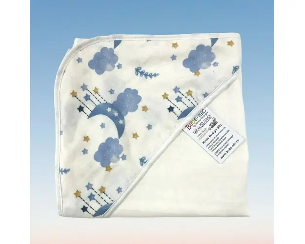 Prosop din muselina cu capison, 80x80 cm, blue Kreis design