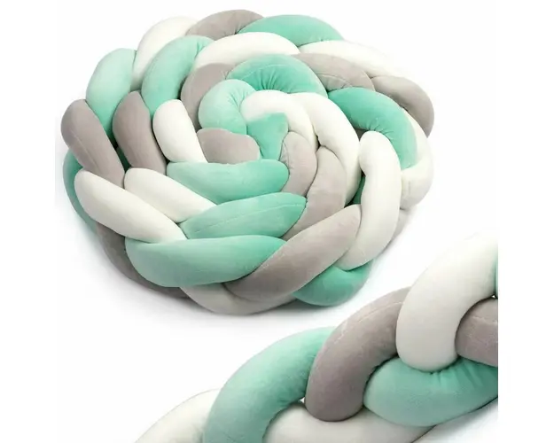 Protectie impletita pentru patut copii, 200 cm, Ricokids, Gri -Menta