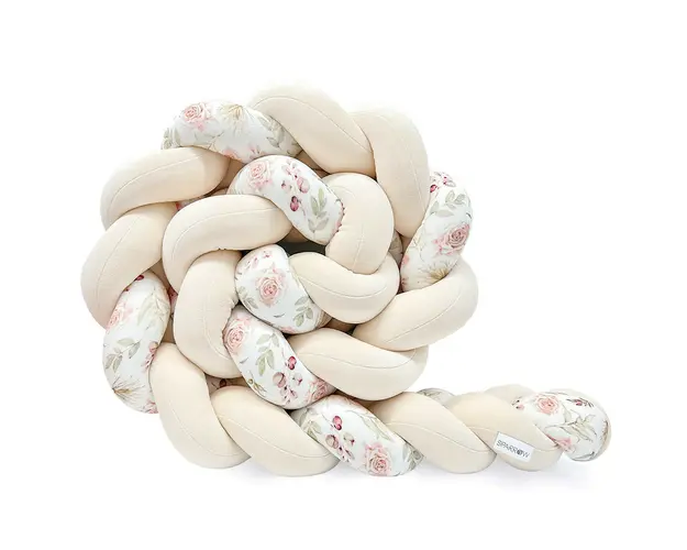 Protectie impletita pentru patut copii, din bumbac catifelat, Sparrow, Velvet Almond Flowers, 340 cm, Full 120 x 60 cm