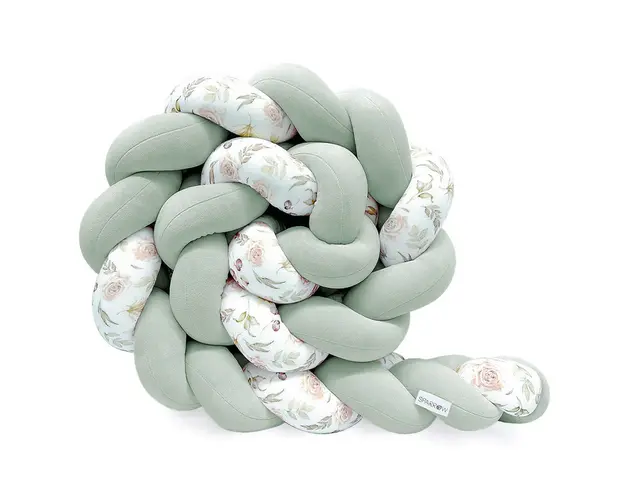 Protectie impletita pentru patut copii, din bumbac catifelat, Sparrow, Velvet Eucalipt Flowers, 340 cm, Full 120 x 60 cm