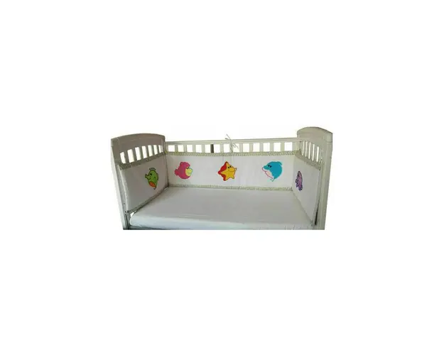 Kidsdecor - Protectii patut lemn bebelusi cu Animale acvatice brodate 60 x 120 cm