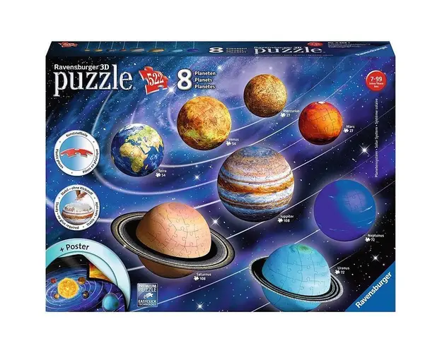 Puzzle 3D Sistemul Solar, 27/54/72/108 Piese