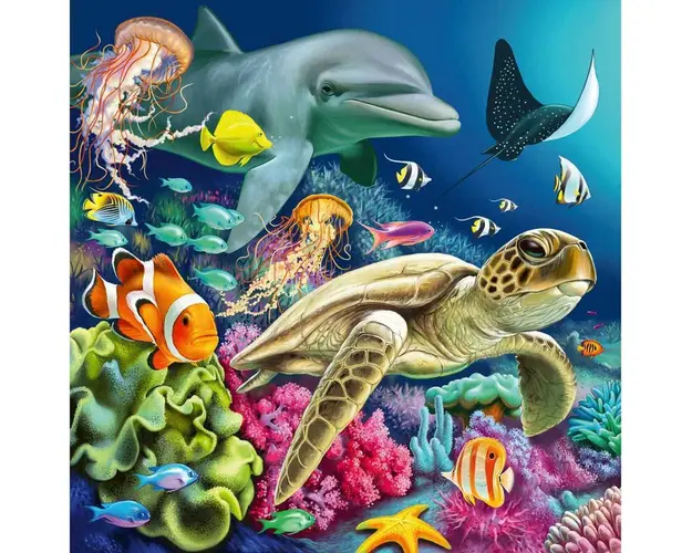 Puzzle animale, Ravensburger, In lumea subacvatica, 3x49 piese, 5 ani+, Multicolor